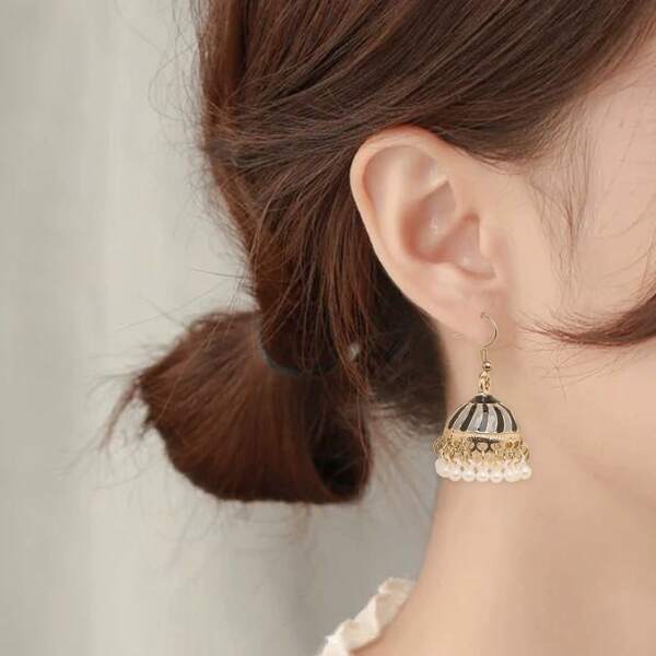 

Faux Pearl Bell Ring Drop Earrings, Multicolor
