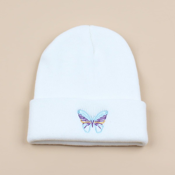 

Butterfly Embroidered Beanie, White