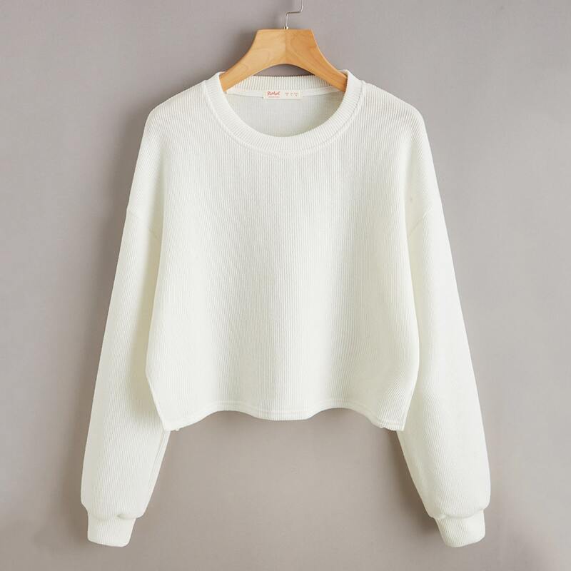 

Solid Crop Sweater, Beige