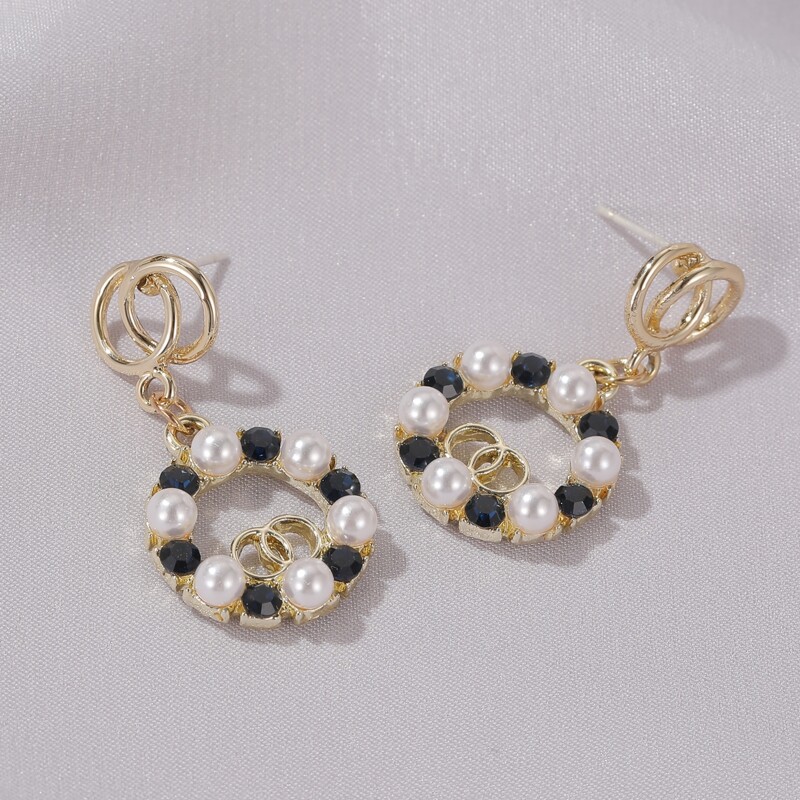 

Faux Pearl Decor Drop Earrings, Black