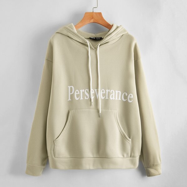 

Kangaroo Pocket Letter Graphic Hoodie, Khaki