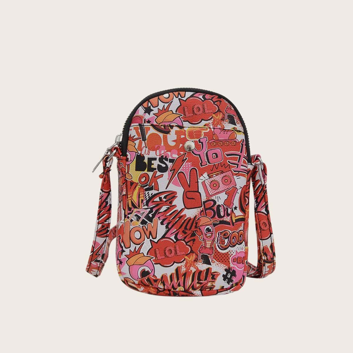 

Allover Cartoon Graffiti Crossbody Bag, Multicolor