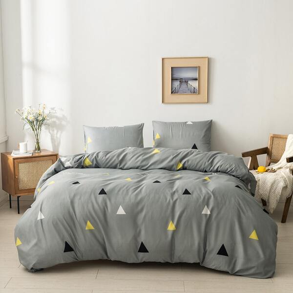 

Triangle Print Duvet Cover Without Filler, Grey