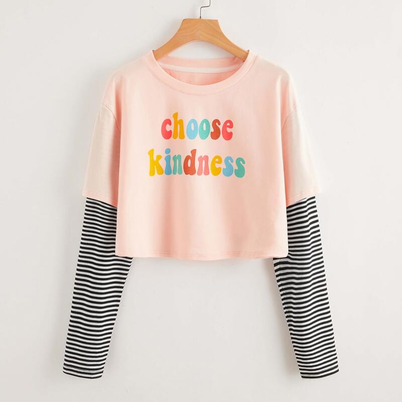 

2 In 1 Rainbow Letter Graphic Tee, Baby pink