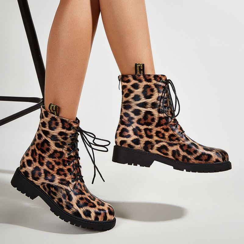 

Leopard Combat Boots, Brown