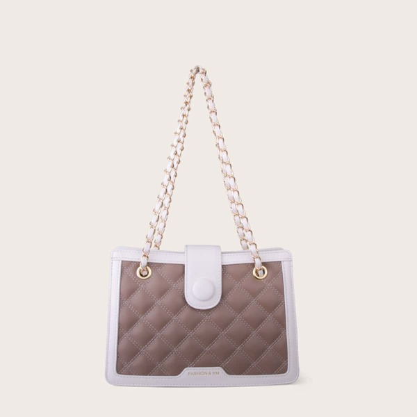 

Contrast Piping Quilted Shoulder Bag, Multicolor