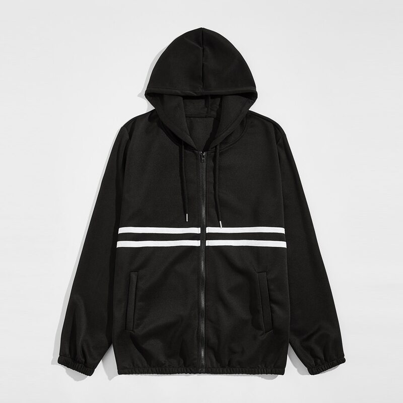 

Guys Zip Up Striped Hooded Jacket, Black