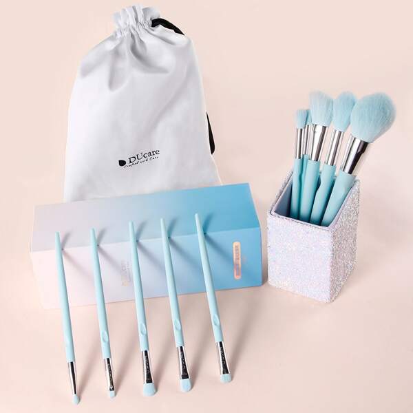 

10pcs Makeup Brush & 1pc Storage Box & 1pc Storage Bag, Blue