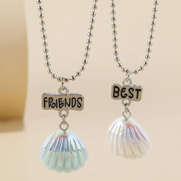 

2pcs Girls Shell Charm Necklace, Multicolor