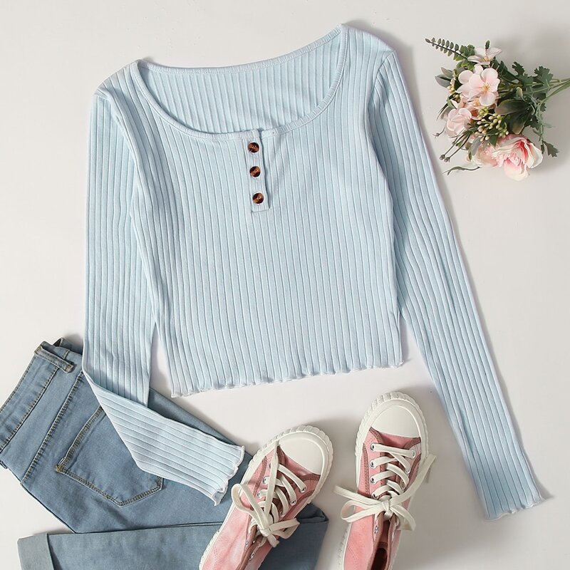 

Ribbed Henley Tee, Baby blue