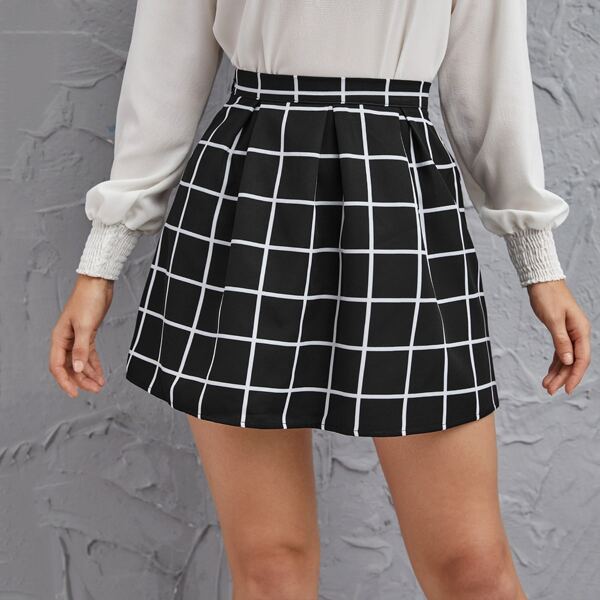 

Fold Pleated Grid Skirt, Black