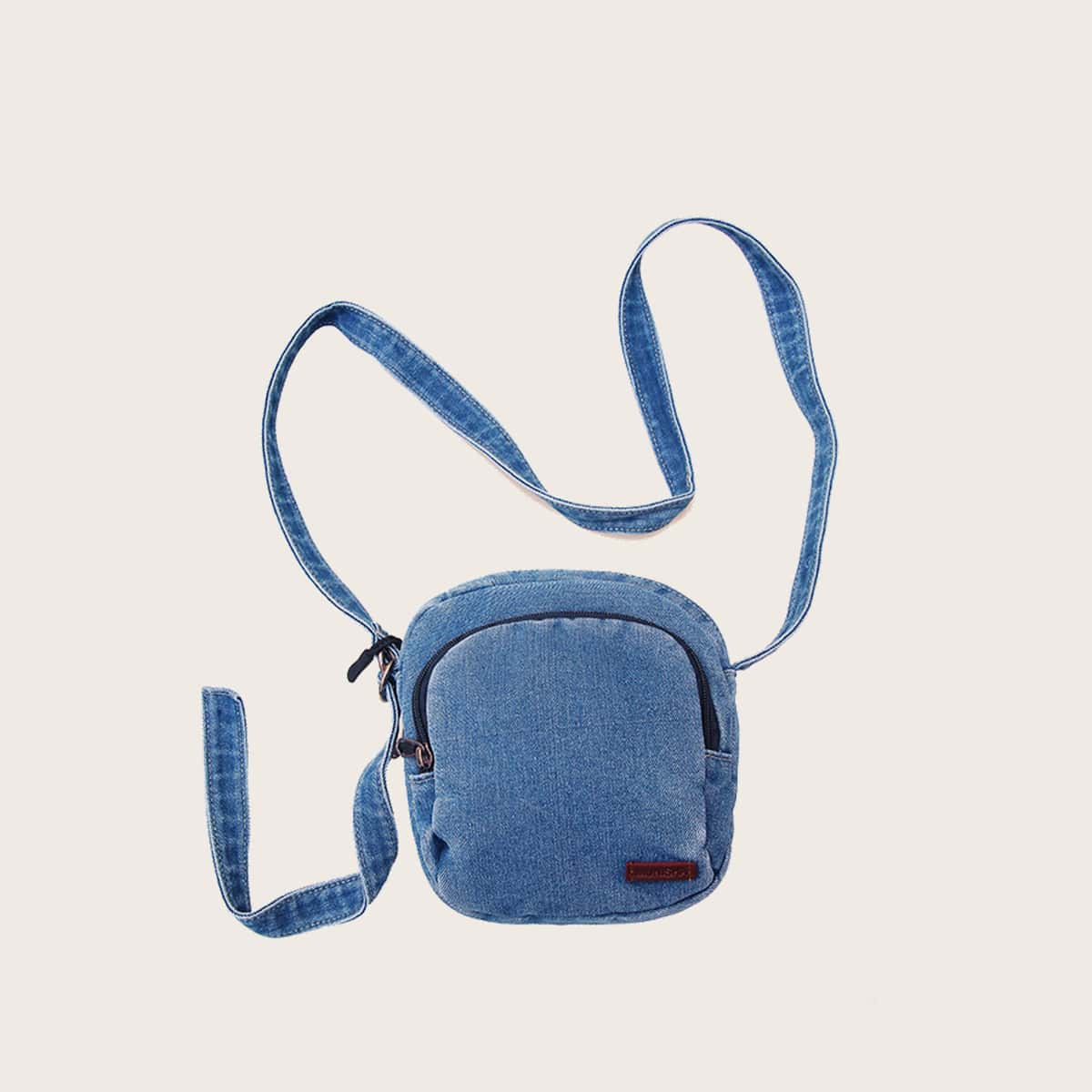 

Solid Denim Crossbody Bag, Blue