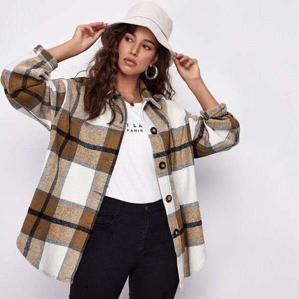 

Plaid Drop Shoulder Overshirt, Multicolor
