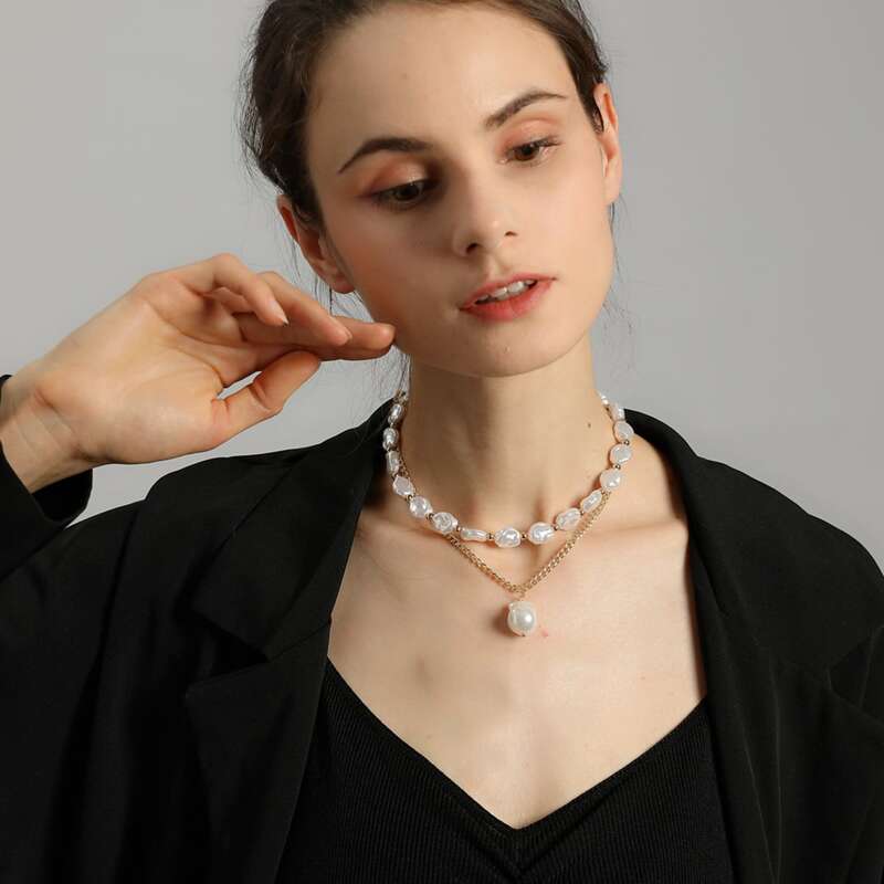 

2pcs Faux Pearl Necklace, White