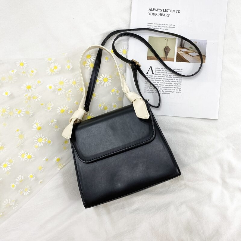 

Simple Colorblock Satchel Bag, Black and white
