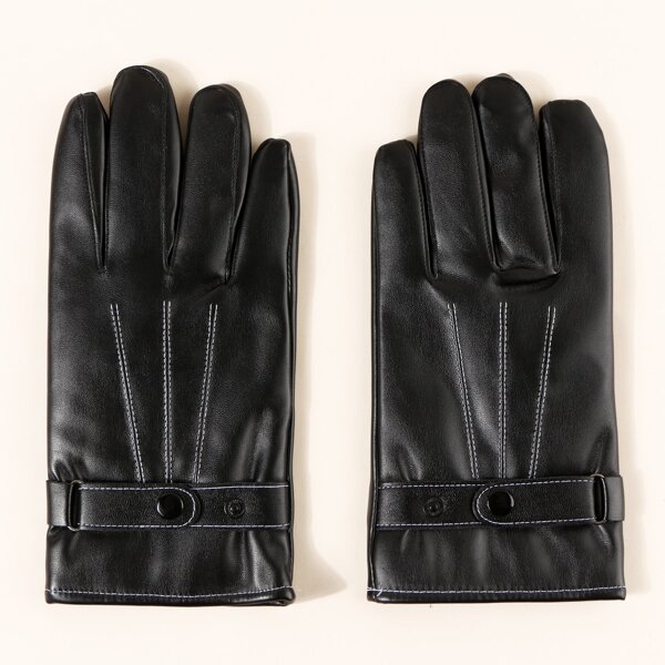 

Men Magnet Button Decor Gloves, Black