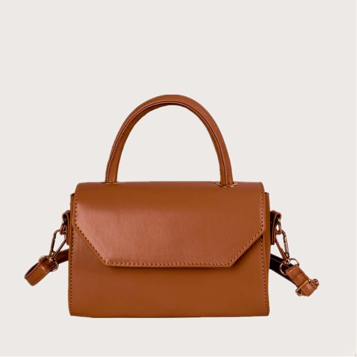

Solid Flap Satchel Bag, Brown