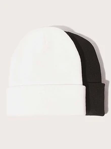 2 piezas de gorro para hombre con vuelta y bordado de alienígena, estilo callejero - Blanco y Negro - Ver 2