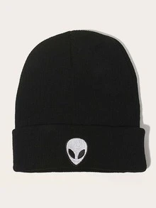 2 piezas de gorro para hombre con vuelta y bordado de alienígena, estilo callejero - Blanco y Negro - Ver 3