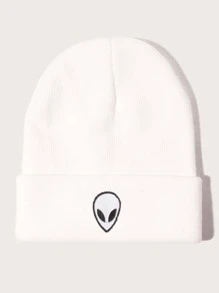 2 piezas de gorro para hombre con vuelta y bordado de alienígena, estilo callejero - Blanco y Negro - Ver 4