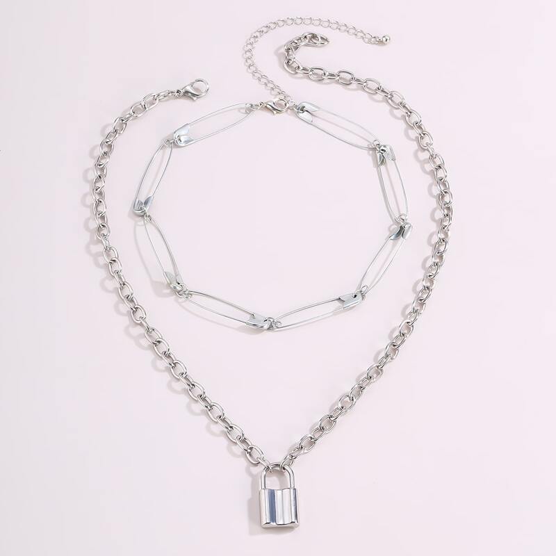 

2pcs Lock Pendant Necklace, Silver