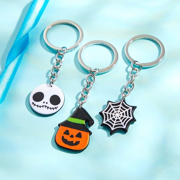 

3pcs Men Halloween Pumpkin Charm Keychain, Multicolor