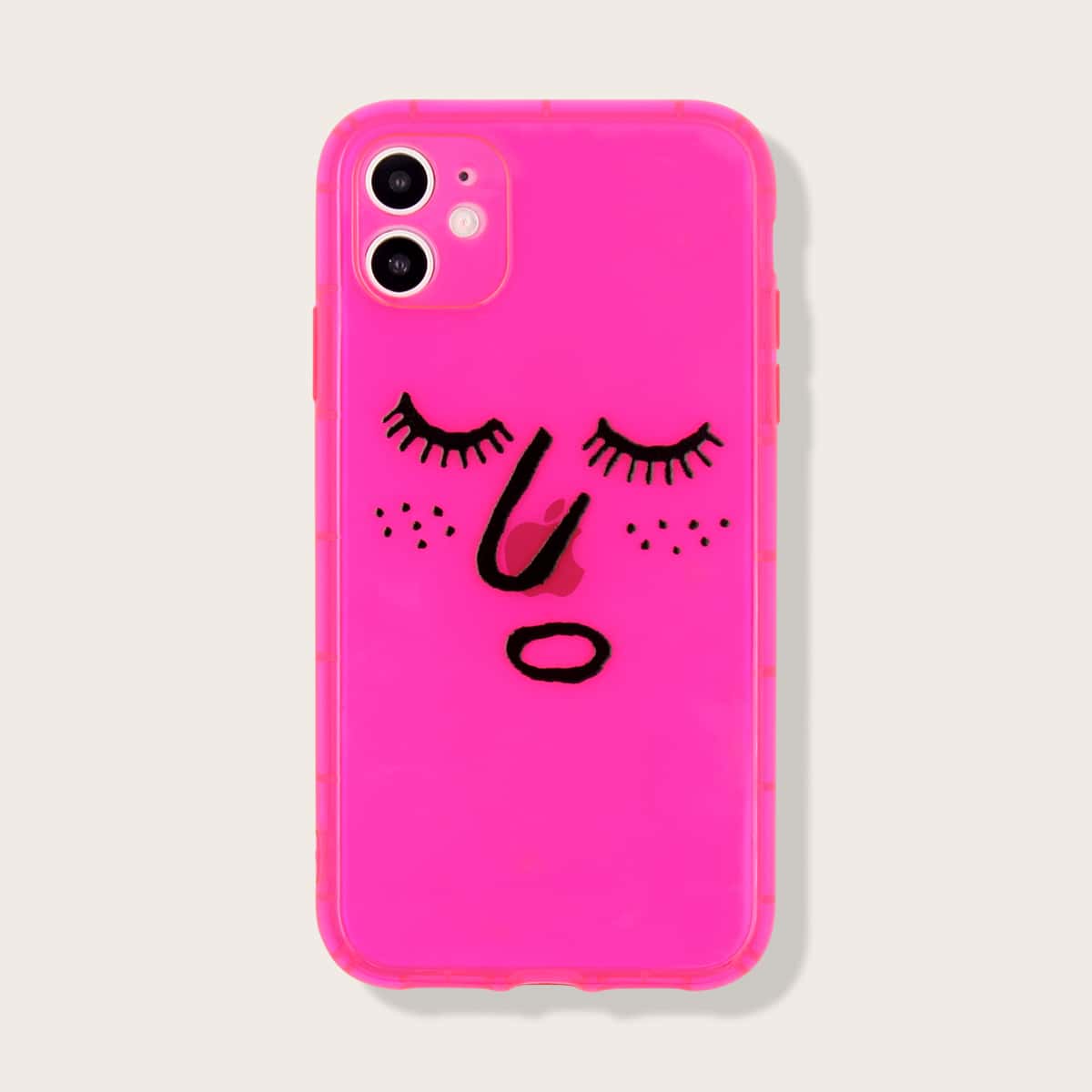 

Neon Cartoon Graphic Clear iPhone Case, Pink