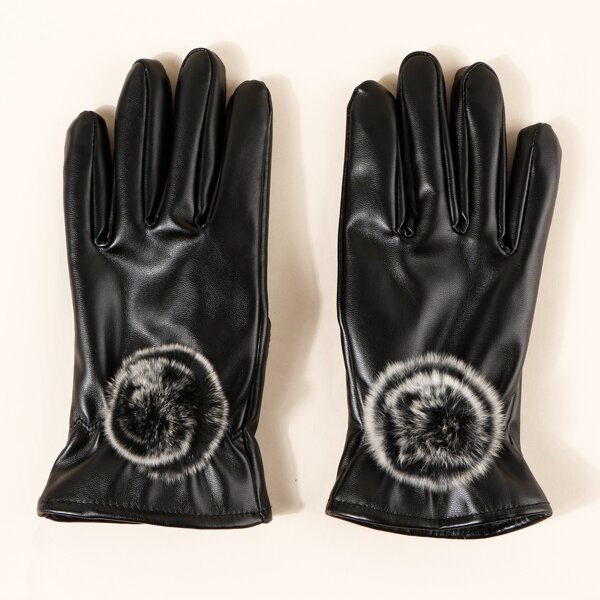 

Pom Pom Decor Gloves, Black