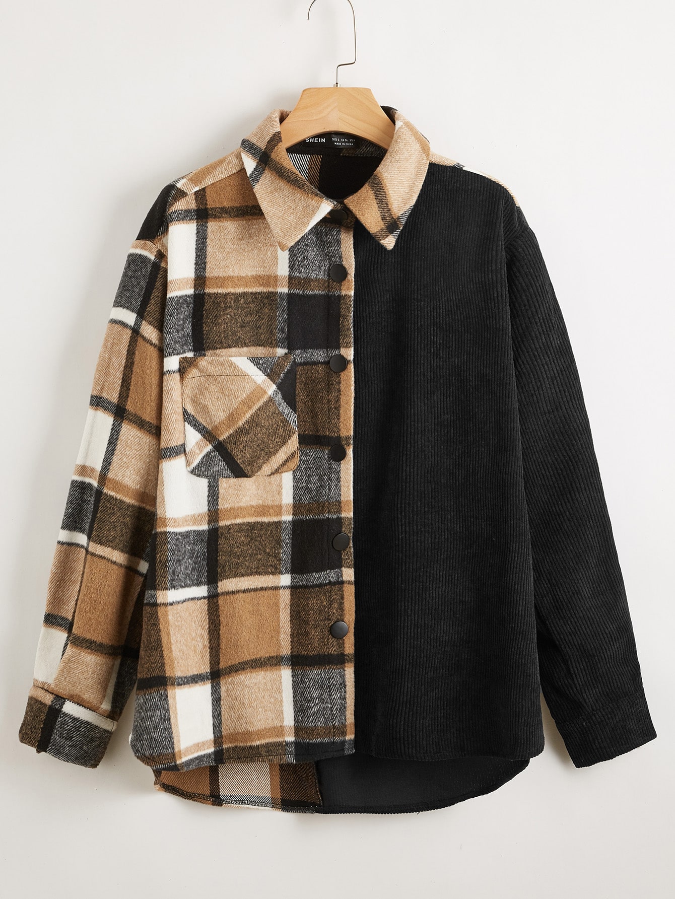 Pocket Patched Plaid Spliced Coat thumbnail