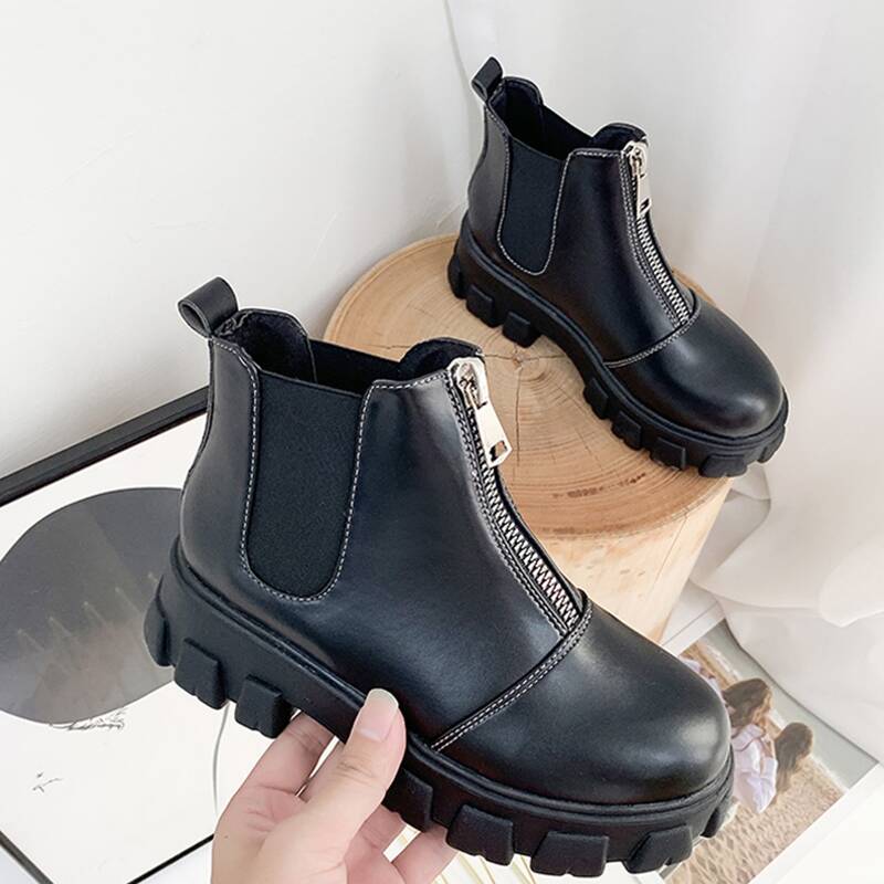 

Front Zip Platform Chelsea Boots, Black