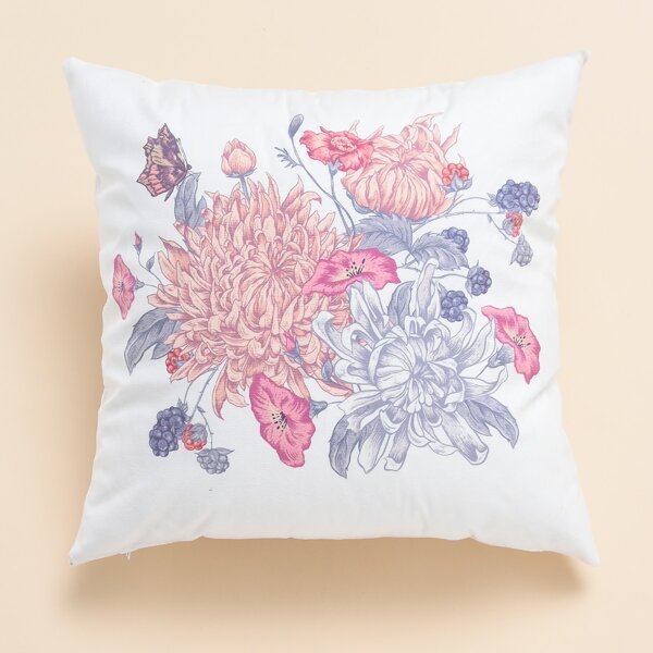 

Floral Pattern Cushion Cover Without Filler, White