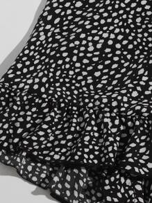 SHEIN VCAY Dalmatian Print Ruffle Hem Wrap Knot Skort - Black and White - View 3