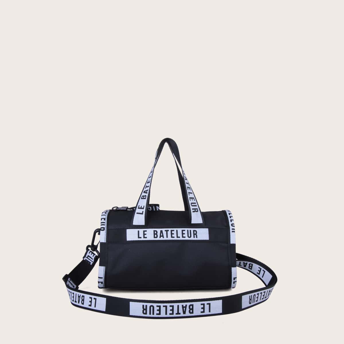 

Letter Graphic Barrel Bag, Black