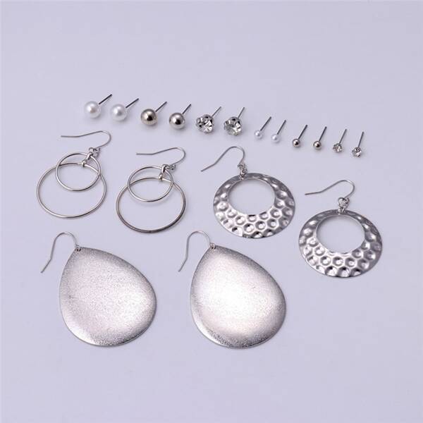 

9pairs Water Drop Decor Earrings, Silver