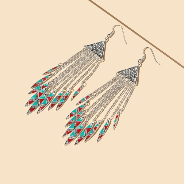 

Metal Tassel Decor Triangle Drop Earrings, Multicolor