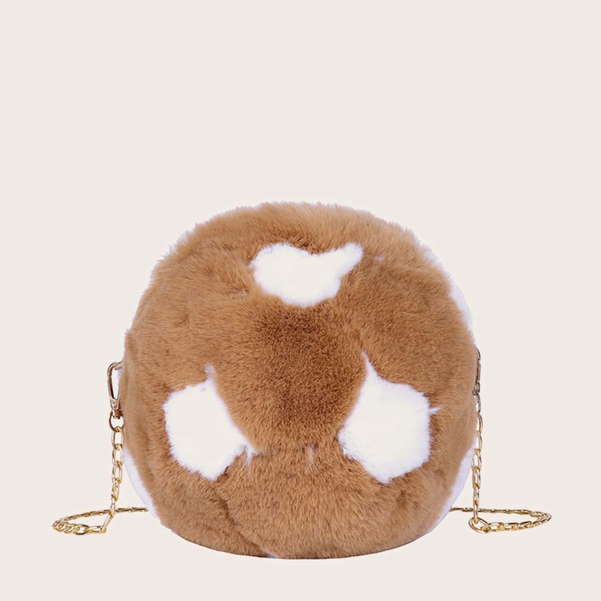 

Ball Shaped Fluffy Chain Bag, Brown