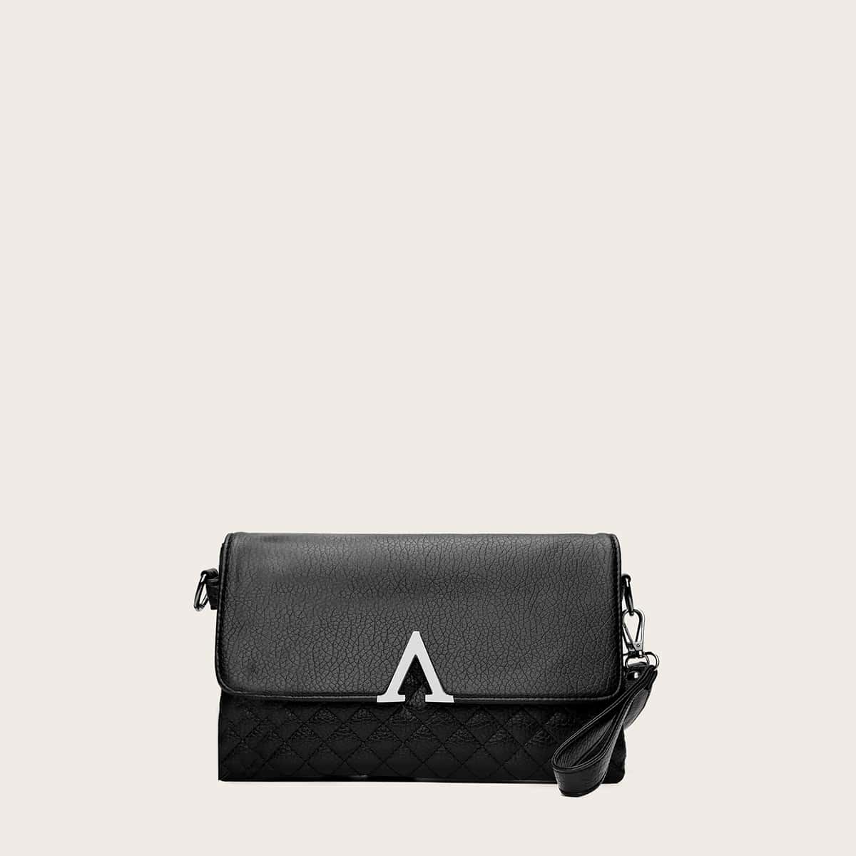 

Letter V Detail Quilted Clutch Bag, Black