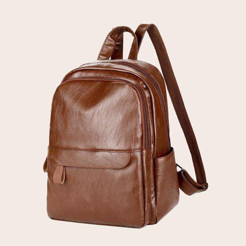 

Minimalist Zip Back Backpack, Brown