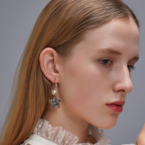 

Faux Pearl Decor Rhinestone Star Drop Earrings, Gold