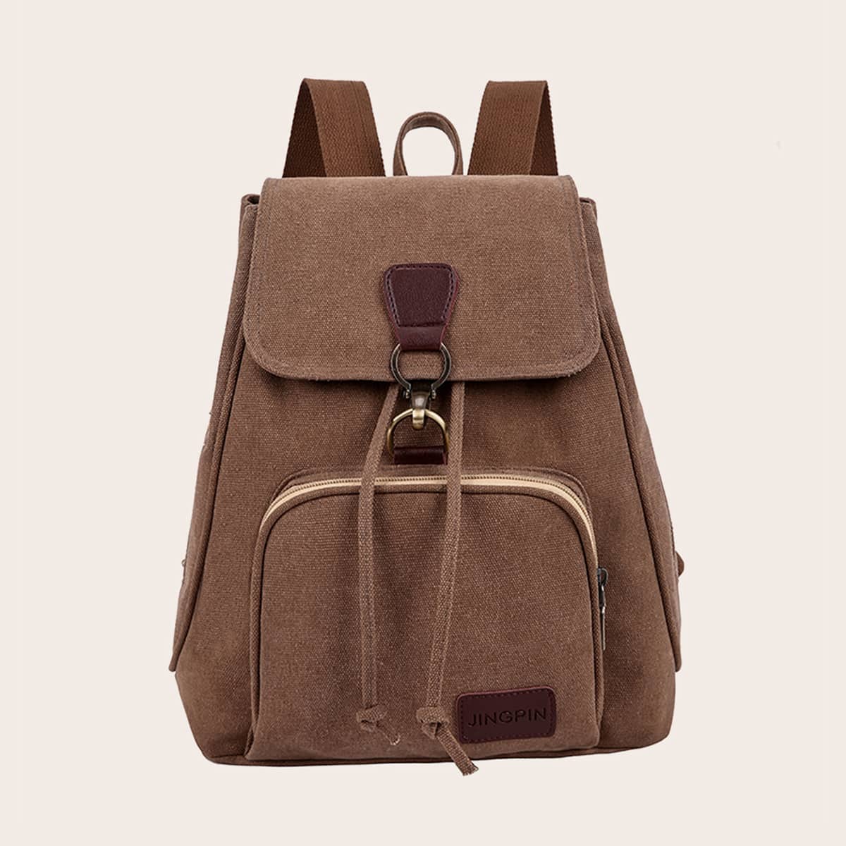Guys Pocket Front Flap Canvas Backpack, Coffee brown