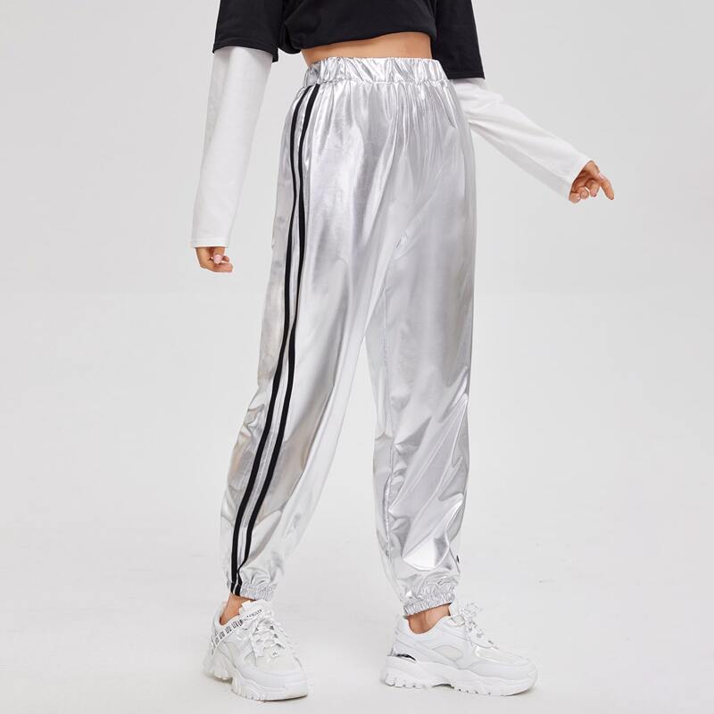

Striped Elastic Waist Sweatpants, Silver