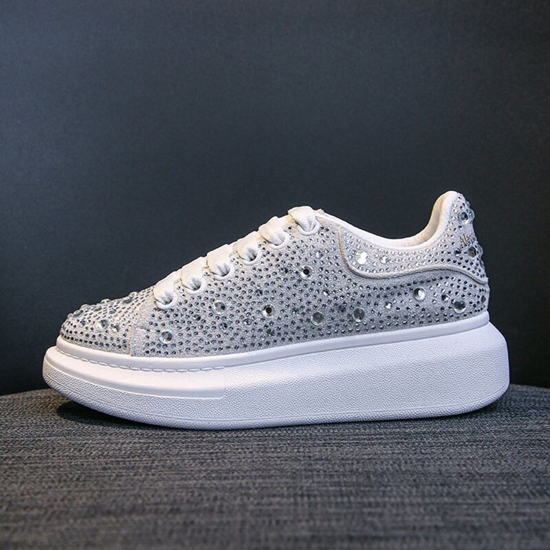 

Rhinestone Lace-up Skate Shoes, Silver