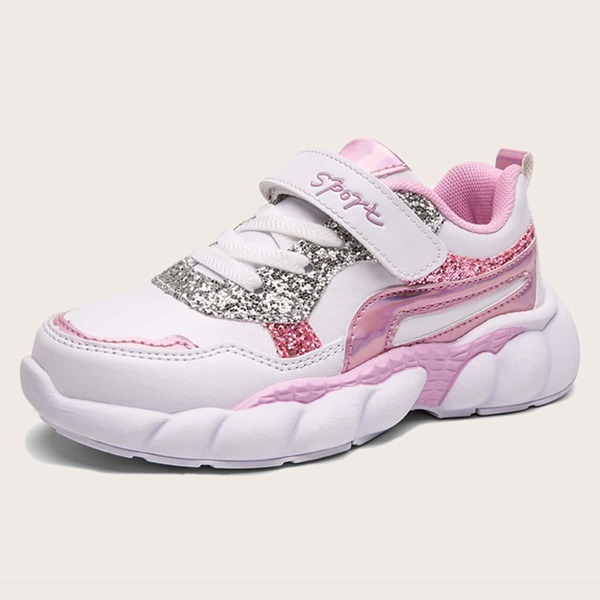 

Girls Glitter Decor Velcro Strap Sneakers, Pink