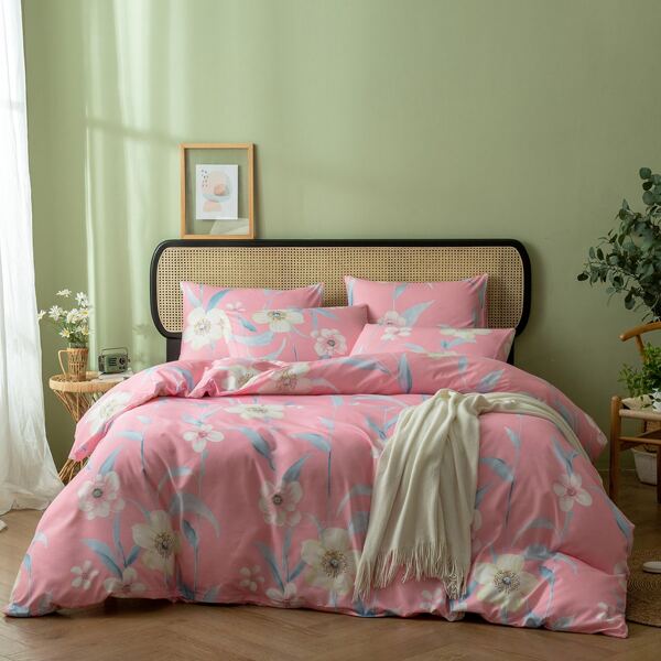 

Flower Print Bedding Set Without Filler, Multicolor
