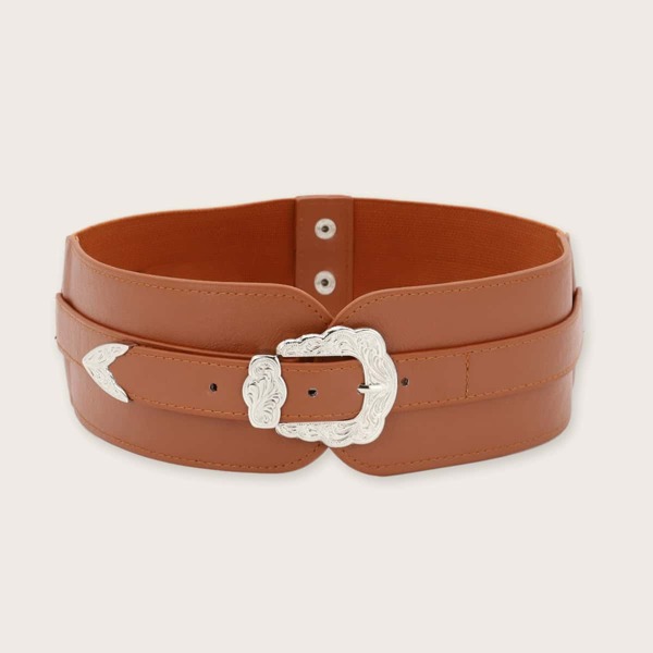 

Engraved Buckle Wide Belt, Brown