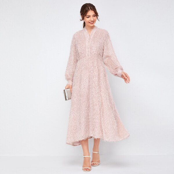 

Button Front Fuzzy Dress, Dusty pink