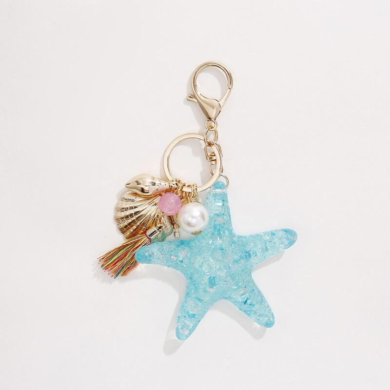 

Shell Tassel Charm Keychain, Blue