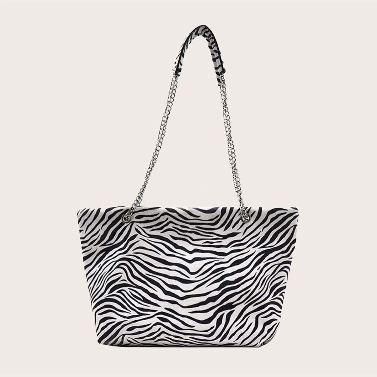 

Zebra Print Tote Bag, Black and white