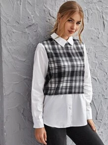 SHEIN Unity 雙色格紋上衣 - 黑與白 - 查看 3