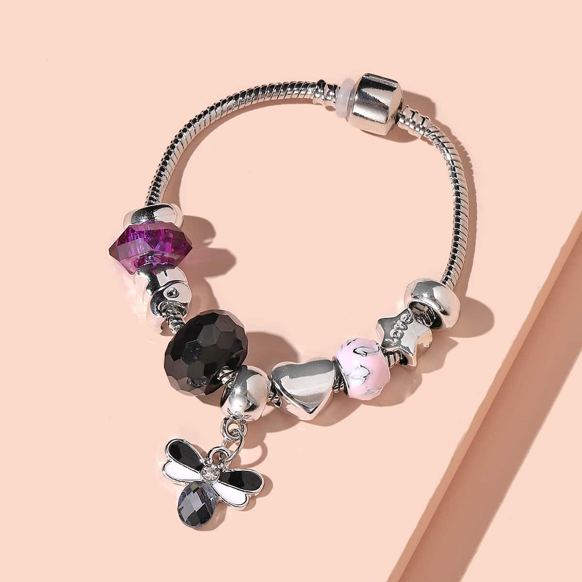 

Bee Charm Rhinestone Decor Bracelet, Multicolor